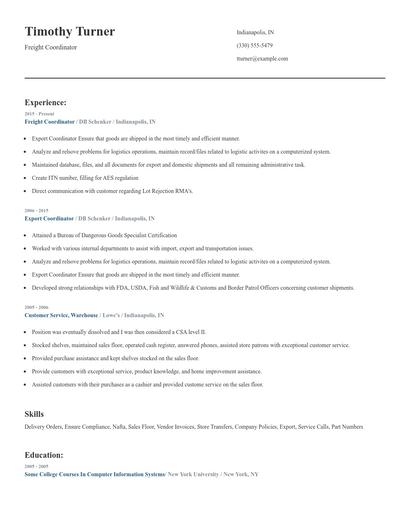 Freight Coordinator Resume