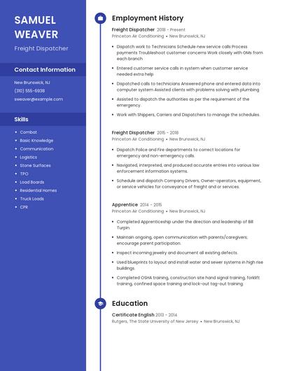 Freight Dispatcher Resume