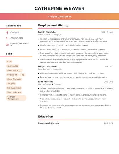 Freight Dispatcher Resume
