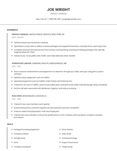 Freight Handler Resume