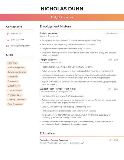 Freight Inspector Resume