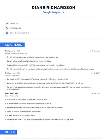 Freight Inspector Resume