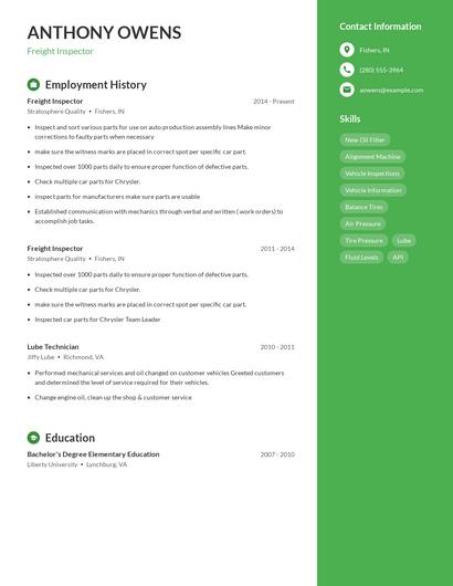 Freight Inspector Resume