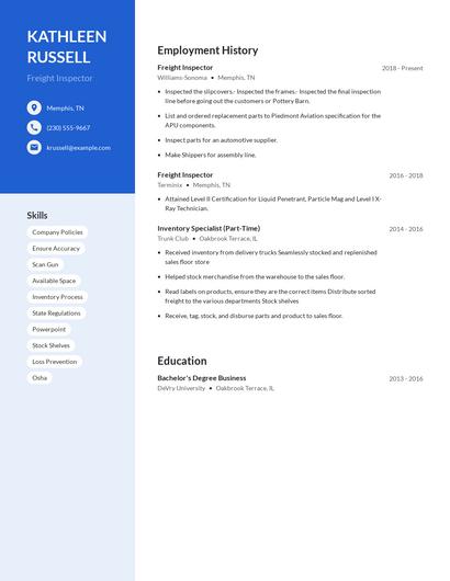 Freight Inspector Resume
