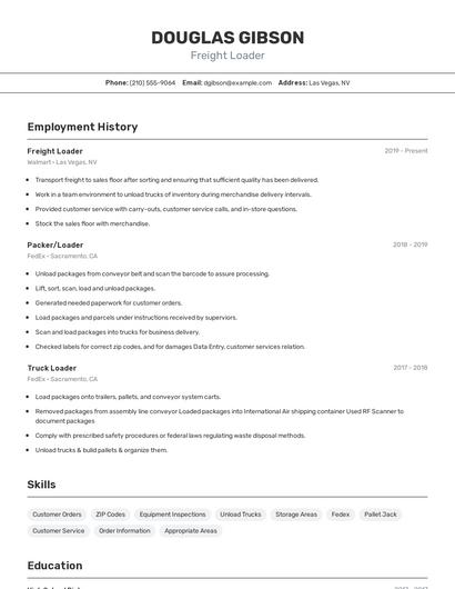 Freight Loader Resume