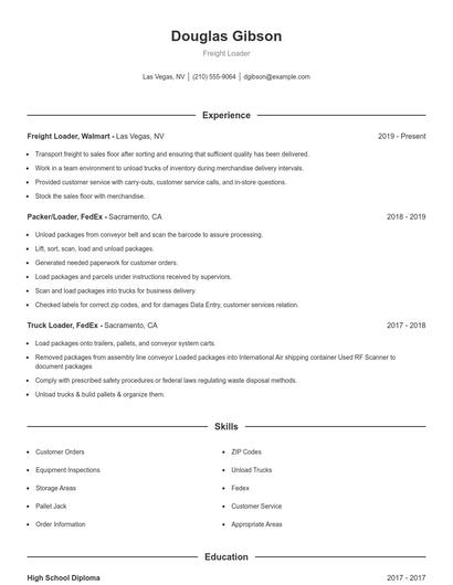 Freight Loader Resume