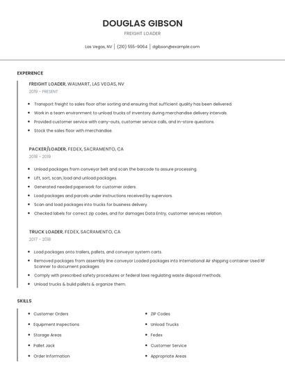 Freight Loader Resume