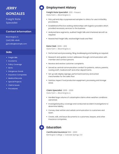 Freight Rate Specialist Resume