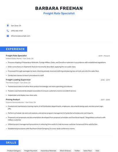 Freight Rate Specialist Resume