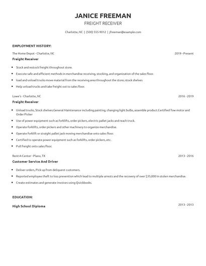 Freight Receiver Resume