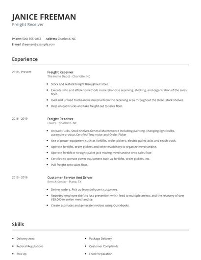 Freight Receiver Resume
