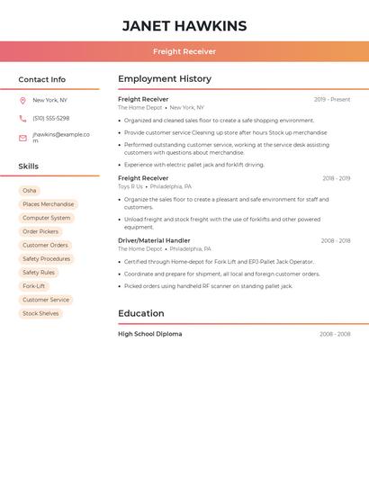 Freight Receiver Resume