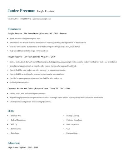 Freight Receiver Resume