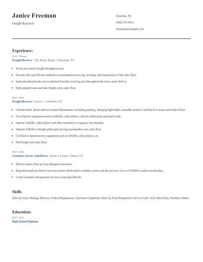 Freight Receiver Resume