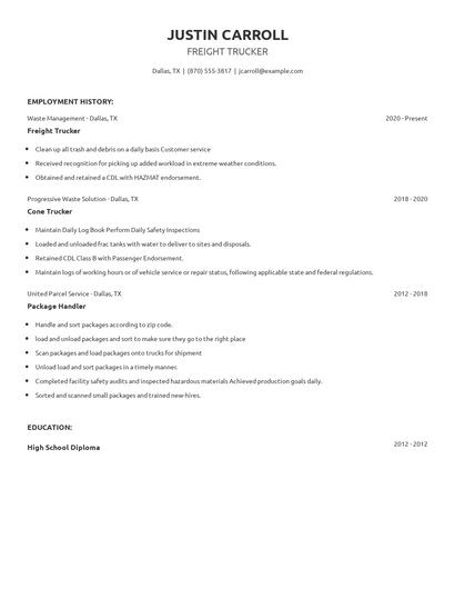 Freight Trucker Resume
