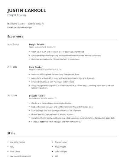 Freight Trucker Resume