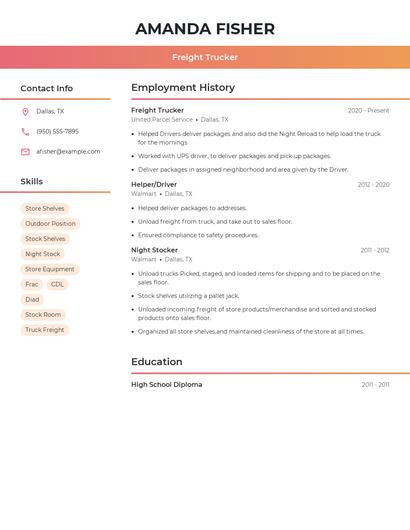 Freight Trucker Resume