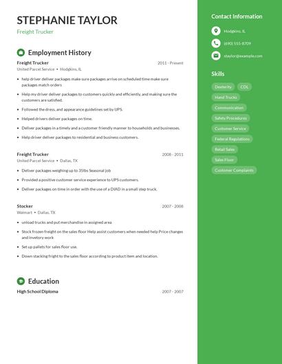Freight Trucker Resume