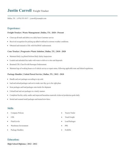Freight Trucker Resume