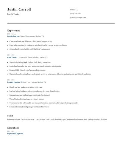 Freight Trucker Resume