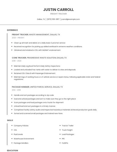 Freight Trucker Resume