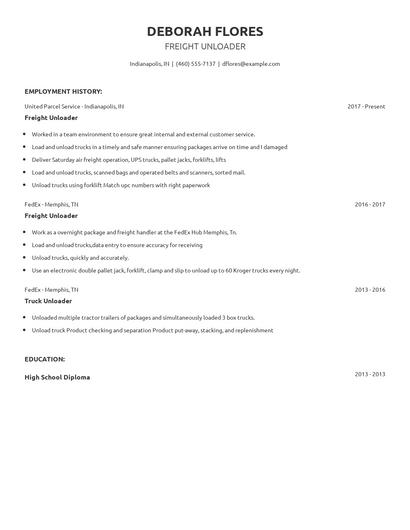 Freight Unloader Resume