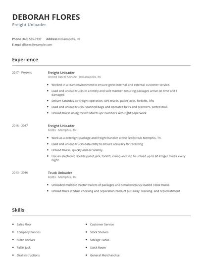 Freight Unloader Resume