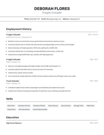 Freight Unloader Resume
