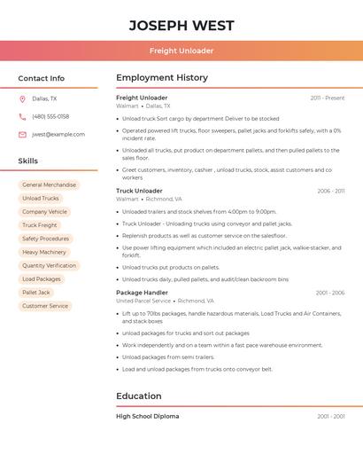 Freight Unloader Resume