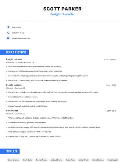 Freight Unloader Resume