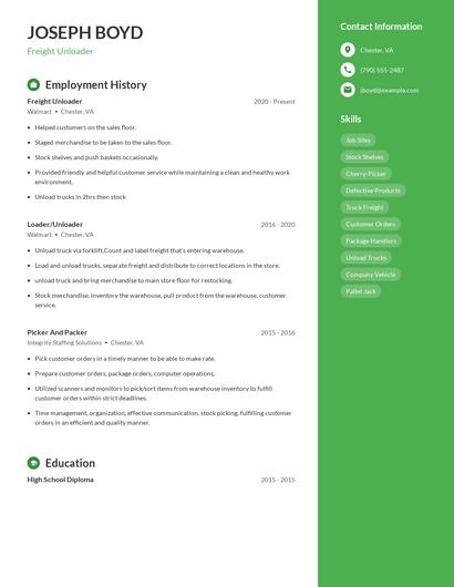 Freight Unloader Resume