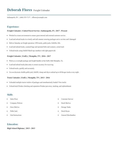 Freight Unloader Resume