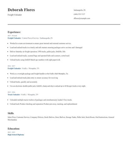 Freight Unloader Resume