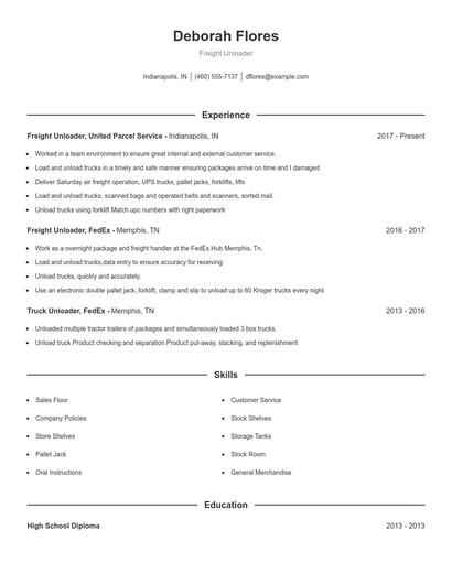 Freight Unloader Resume