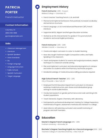 French Instructor Resume