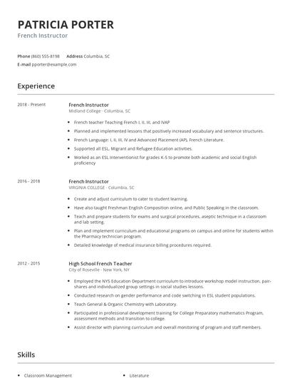 French Instructor Resume
