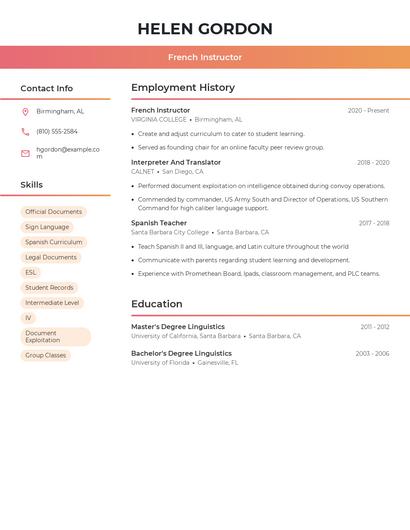 French Instructor Resume