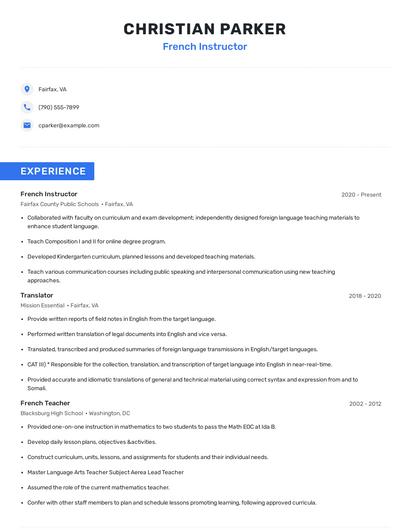 French Instructor Resume