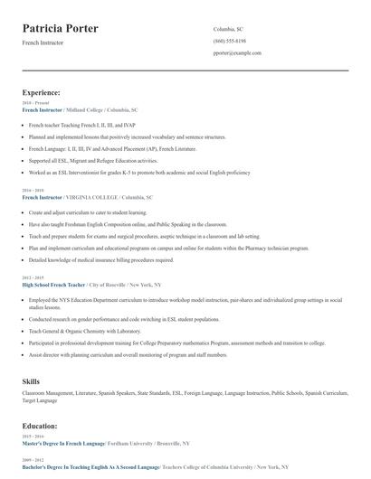 French Instructor Resume