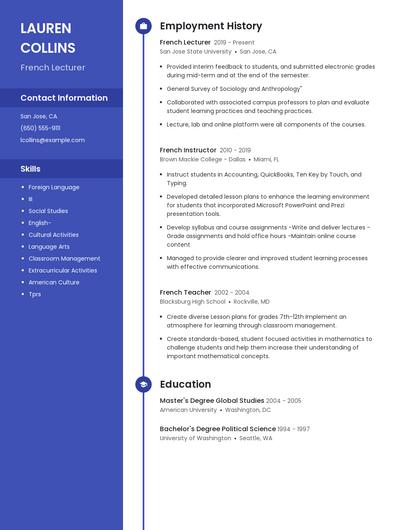 French Lecturer Resume