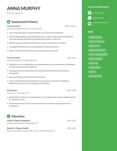 French Lecturer Resume