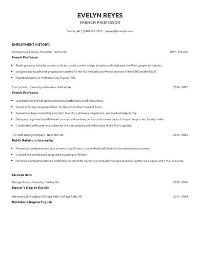 French Professor Resume