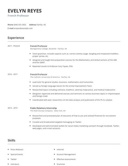 French Professor Resume