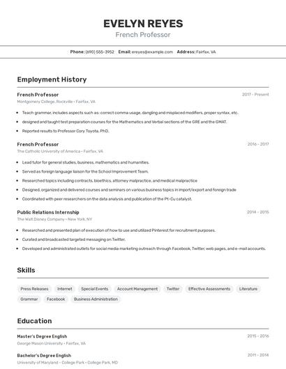 French Professor Resume