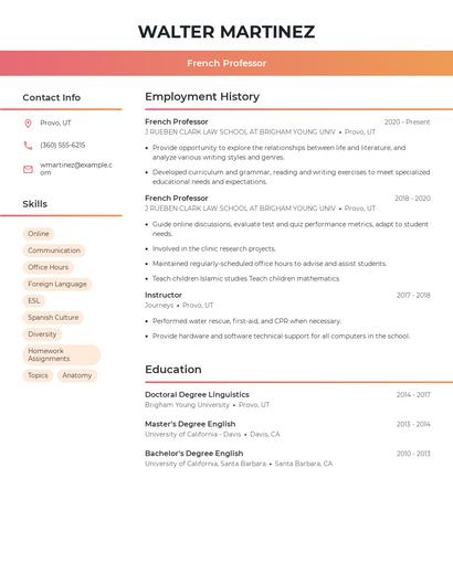 French Professor Resume