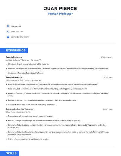 French Professor Resume