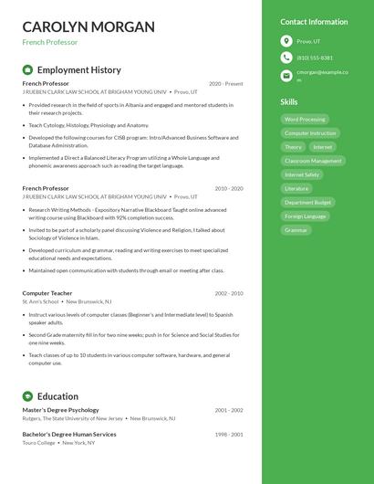 French Professor Resume