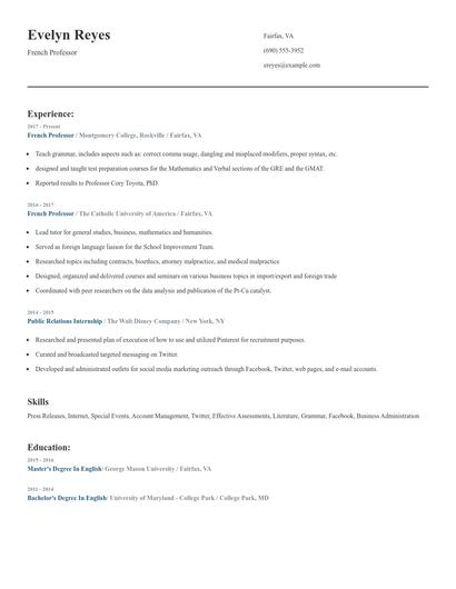 French Professor Resume