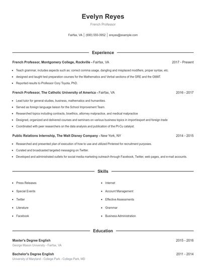 French Professor Resume