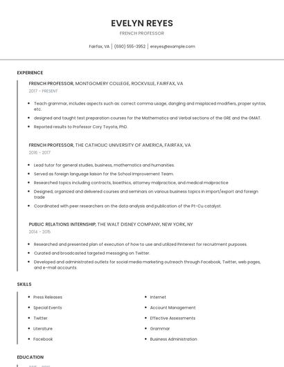 French Professor Resume
